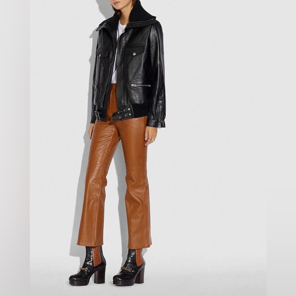 Coach Leather Moto Jacket with Knit Collar - Picture 3 of 16